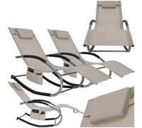 tectake® Lot de 2 Chaise longue ergonomique 62 x 146 x 92 cm Balancement doux, Transat jardin exterieur, revêtement respirant & hydrofuge, Bain de soleil Chaise longue jardin exterieur Transat piscine