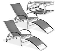 tectake® Lot de 2 Chaise Longue inclinable 2en1 avec Repose Pied & Fonction de Bascule, Bain de Soleil en textilène Respirant, Transat Jardin Exterieur Relax Camping Salon de Jardin Exterieur