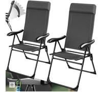tectake® Lot de 2 Chaise Pliante Camping Fauteuil Pliable Gris Chaise de Plage Ultra léger en Aluminium avec Dossier inclinable & appuie-tête Idéal Voyages, Pêche, Festival, Camping, Plage, Jardin