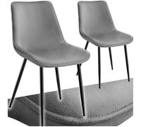 Chaises - TECTAKE - Lot de 2 fauteuils MONROE rembourrés aspect velours assise ergonomique et pieds en acier noir - Gris