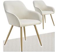 tectake® Lot de 2 Chaises de Salle à Manger rembourrées modernes Chaise Velours côtelé Fauteuil salon Chaise Scandinave Pieds en Acier Élégant avec Accoudoirs Chaise pour coiffeuse, chambre, coiffeuse