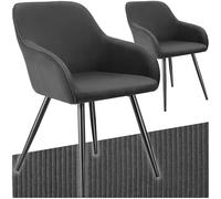 tectake® Lot de 2 Chaises de Salle à Manger rembourrées modernes Chaise Velours côtelé Fauteuil salon Chaise Scandinave Pieds en Acier Élégant avec Accoudoirs Chaise pour coiffeuse, chambre, coiffeuse