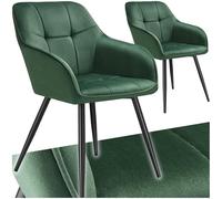 tectake® Lot de 2 Chaises de Salle à Manger rembourrées Modernes Chaise Velours satiné Fauteuil Salon Chaise Scandinave Pieds en Acier Chaises pour Coiffeuse, Chambre, Salon, Dressing