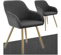 tectake® Lot de 2 Chaises de Salle à Manger rembourrées modernes en Velours Côtelé Fauteuil salon Scandinave Pieds en Acier Élégant avec Accoudoirs pour coiffeuse, chambre, coiffeuse