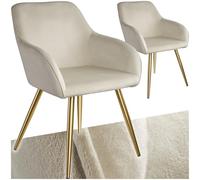 TecTake® Lot de 2 Chaises de Salle à Manger rembourrées Modernes Fauteuil Salon Chaise Velours Chaise Scandinave Pieds en Acier Doré Élégant avec Accoudoirs Chaise pour Coiffeuse, Chambre, Coiffeuse