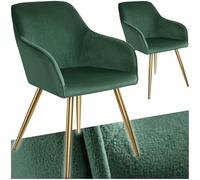 TecTake® Lot de 2 Chaises de Salle à Manger rembourrées Modernes Fauteuil Salon Chaise Velours Chaise Scandinave Pieds en Acier Doré Élégant avec Accoudoirs Chaise pour Coiffeuse, Chambre, Coiffeuse