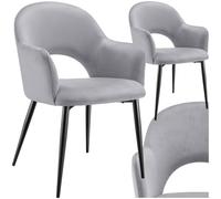 tectake® Lot de 2 Chaises de Salle à Manger rembourrées Modernes Velours Fauteuil Salon Chaise Scandinave Pieds en Acier laqué Élégant avec Accoudoirs Chaise pour Coiffeuse, Chambre, Dressing, Salon