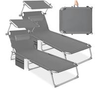 TecTake Chaises longues CHLOÉ Lot de 2 pliables avec pare-soleil, appui-tête et pochette - Gris