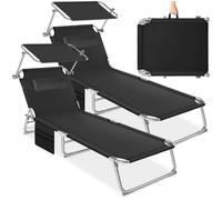 tectake® Lot de 2 chaises Longues 190x68x111cm Pliable Réglable sur 4 Positions Résistante aux intempéries Respirante avec Pare-Soleil & Appui-tête Poignée de Transport Jardin Camping - Noir