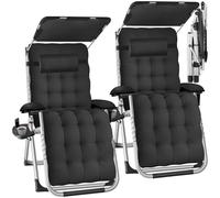 tectake® Lot de 2 Fauteuil de Jardin Bain de Soleil avec Pare Soleil Chaise Longue Pliable & Inclinable avec Rembourrage Repose Pieds Appuie-tête Amovible Salon de Jardin Exterieur Mobilier