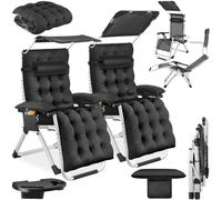 TecTake® Lot de 2 Fauteuil de Jardin Bain de Soleil avec Pare Soleil Chaise Longue Pliable & Inclinable avec Rembourrage Repose Pieds Appuie-tête Amovible Salon de Jardin Exterieur Mobilier