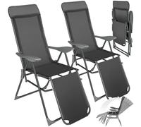 Chaises longues - TECTAKE - Lot de 2 transats de jardin JANA en aluminium pliable avec nuque rembourrée - Gris Anthracite