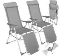 TecTake® Lot de 2 Fauteuil de Jardin Chaise Longue Pliable avec Repose Pieds Accoudoirs, Appuie-tête Amovible Salon de Jardin Exterieur, Structure en Aluminium, Dossier Inclinable