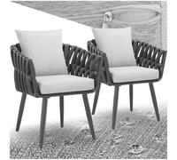 Fauteuils de jardin - TECTAKE - Lot de 2 chaises LUGANO extérieur design cordage avec structure en aluminium - Gris Anthracite