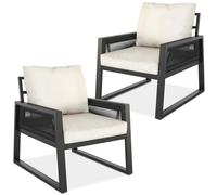 Salon de jardin - TECTAKE - Ensemble détente d'extérieur CAPTIVE 2 fauteuils 1 table résistants intempéries - Gris anthacite