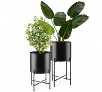 TecTake® Lot de 2 Pots de Fleurs sur Pied Support pour Plantes Rond 2 Tailles en Métal Noir pour Intérieur & extérieur Plantes aromatiques, Décoration Maison, Salon, Balcon, Terrasse, Jardin, Veranda