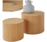 TecTake® Lot de 2 Table d'appoint Ronde 2 Tailles Aspect Chêne Table de Chevet Design Moderne Bout de canape Meuble d'appoint pour Décoration Salon, Chambre, Bureau, Dressing, Tables de Nuit, Entrée