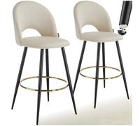 TecTake® Lot de 2 Tabouret Bar Aspect Velours Chaise de Bar avec Repose-Pieds Chaise Haute Cuisine pour îlot Central H110cm Rembourrée avec Dossier Tabouret Haut Cuisine comptoir Bar