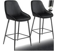 Tabouret de bar - TECTAKE - Lot de 2 tabourets SIERA avec repose-pieds 49 x 54 x 100 cm - Aspect velours noir