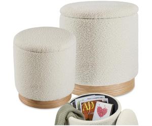 tectake® Lot de 2 Tabouret Repose Pied Pouf avec Rangement Pouf Salon en Tissu Bouclette Crème jusqu'à 120 kg Design scandinave Cosy pour Coiffeuse, Salon, Chambre, Bureau, entrée