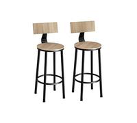 TECTAKE Lot de 2 tabourets de bar avec grands dossiers confortables Bois clair industriel, Chêne Sonoma