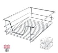 tectake® Lot de 2 Tiroir coulissant Cuisine, 40 cm, Organisateur placard, Tiroirs/Paniers télescopiques en acier, Rangement Cuisine, Dressing, Chambre, Garde manger, Bureau, Rangement sous evier