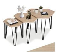 tectake® Lot de 3 Tables gigognes de Salon, Table Basse, Meubles de Salon, Table Basse Bois et Acier, Style Industriel, Bout de canape, Meuble d'appoint, 3 Tailles, Décoration Maison, Bois Clair