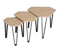 TecTake® Lot de 3 Tables gigognes de Salon, Table Basse, Meubles de Salon, Table Basse Bois et Acier, Style Industriel, Bout de canape, Meuble d'appoint, 3 Tailles, Décoration Maison, Bois Clair