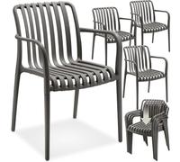tectake® Lot de 4 Chaise de Jardin Fauteuil Salon extérieur empilable avec Accoudoirs, résistant aux intempéries, pour Salon de Jardin Exterieur, Meuble pour Amenagement Balcon Terrasse