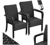 Chaises de jardin - TECTAKE - Lot de 4 fauteuils de repas d'extérieur en rotin résistants aux UVs 58 x 67 x 90 cm - Noir