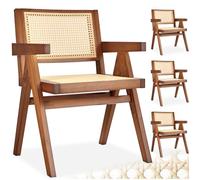 tectake® Lot de 4 Chaise de Salle à Manger Design en Chêne Bois massif & Cannage Chaise de table à manger avec Accoudoirs Chaise Confortable pour coiffeuse, chambre, cuisine, bureau, cabinet, dressing