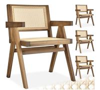 tectake® Lot de 4 Chaise de Salle à Manger Design en Chêne Bois massif & Cannage Chaise de table à manger avec Accoudoirs Chaise Confortable pour coiffeuse, chambre, cuisine, bureau, cabinet, dressing