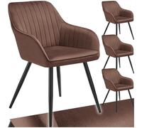 Chaises - TECTAKE - Lot de 4 fauteuils de salle à manger MARYLIN aspect velours avec pieds en acier noir - Brun