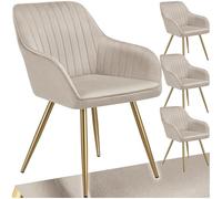 TecTake® Lot de 4 Chaise de Salle à Manger rembourrée Moderne Chaise Velours Fauteuil Salon Chaise Scandinave Pieds en Acier, Chaise Coiffeuse, Chambre, Coiffeuse, Salon, Cuisine, Dressing