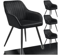 Chaises - TECTAKE - Lot de 4 fauteuils de salle à manger MARYLIN aspect velours avec pieds en acier noir - Noir