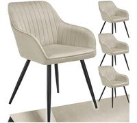 Chaise - TECTAKE - Lot de 4 chaises MARYLIN effet velours capitonné rembourrée et pieds acier noir, 58 x 62 x 82 cm - Crème