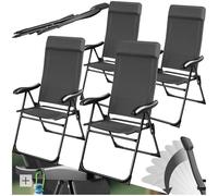 tectake® Lot de 4 Chaise Pliante Camping Fauteuil Pliable Gris Chaise de Plage Ultra léger en Aluminium avec Dossier inclinable & appuie-tête Idéal Voyages, Pêche, Festival, Camping, Plage, Jardin