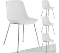 Chaises - TECTAKE - Lot 4 fauteuils en plastique MAVE forme ergonomique avec dossier haut 46 x 55 x 80,5 cm - Blanc/Gris chrome