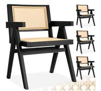 tectake® Lot de 4 Chaises de Salle à Manger Design Noir en Bois massif & Cannage Chaise de table à manger avec Accoudoirs Chaise Confortable pour coiffeuse, chambre, cuisine, bureau, cabinet, dressing