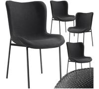 tectake® Lot de 4 Chaises de Salle à Manger ergonomiques Design scandinave Confortable en Tissu, Pieds en Acier laqué Noir, Chaise Cosy pour Salon, Chambre, Chaise Coiffeuse, Chaises de Bureau