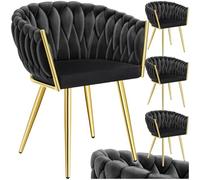 TecTake – Lot de 4 chaises ASTANO – Velours design noué, rembourrées, pieds acier fin – Noir/Or