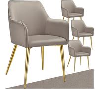 Chaises - TECTAKE - Lot de 4 fauteuils rembourrés AVANE style scandinave aspect velours forme ergonomique et dossier haut - Taupe