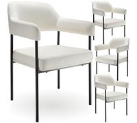 tectake® Lot de 4 Chaises de Salle à Manger rembourrées Modernes Chaise Tissu Fauteuil Salon Chaise Scandinave Pieds en Acier Élégant avec Accoudoirs Chaise pour Coiffeuse, Chambre, Coiffeuse