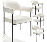 Chaises - TECTAKE - Lot de 4 fauteuils rembourrés DOÉ avec pieds en acier et dossier continu - Tissu blanc cassé/noir