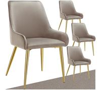 Chaises - TECTAKE - Lot de 4 chaises rembourrées AVANE aspect velours forme ergonomique et dossier haut - Taupe