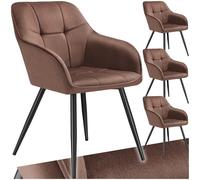 tectake® Lot de 4 Chaises de Salle à Manger rembourrées Modernes Chaise Velours satiné Fauteuil Salon Chaise Scandinave Pieds en Acier Chaises pour Coiffeuse, Chambre, Coiffeuse, Salon, Dressing
