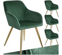 TecTake® Lot de 4 Chaises de Salle à Manger Rembourrées Modernes - Fauteuil Salon Velours Scandinave Avec Accoudoirs - Pieds en Acier Doré Élégant - Pour Coiffeuse, Chambre