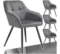 TecTake® Lot de 4 Chaises de Salle à Manger rembourrées Modernes Fauteuil Salon Velours Satiné Pieds en Acier pour Coiffeuse, Chambre, Salon, Dressing