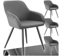 tectake® Lot de 4 Chaises de Salle à Manger Rembourrées Modernes - Velours Côtelé, Fauteuil Salon Scandinave, Pieds en Acier Élégant Avec Accoudoirs - Pour Coiffeuse, Chambre