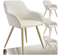 Chaises - TECTAKE - Lot de 4 fauteuils de salle à manger MARYLIN en velours côtelé avec pieds en acier noir - Crème/Doré